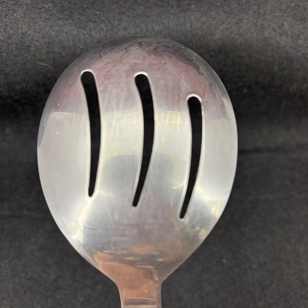Vintage NO AD Barretts Japan Slotted Stainless Serving Spoon Wood Handle 10